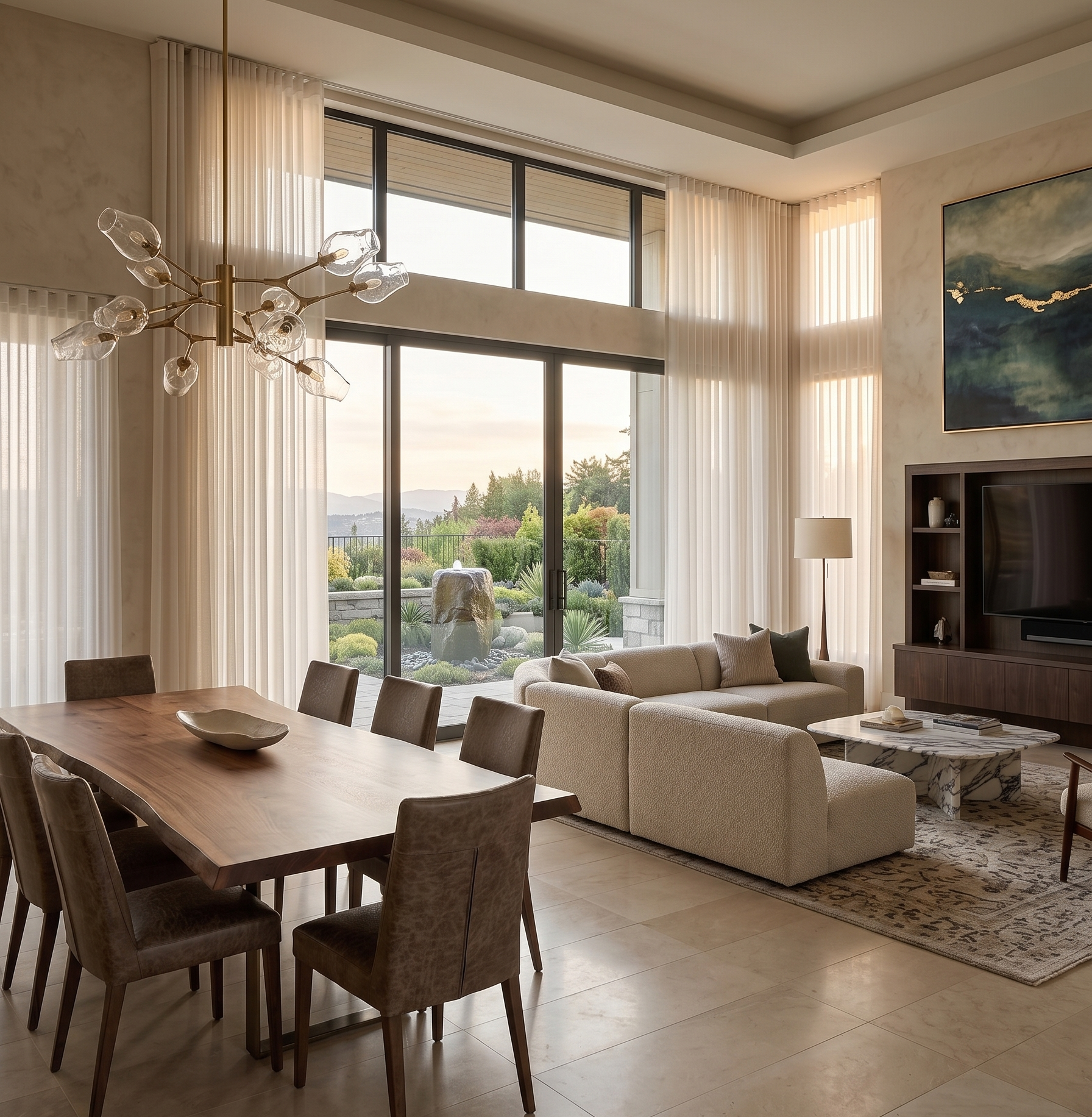 Bright modern living room with large windows featuring Norman SmartDrapes.