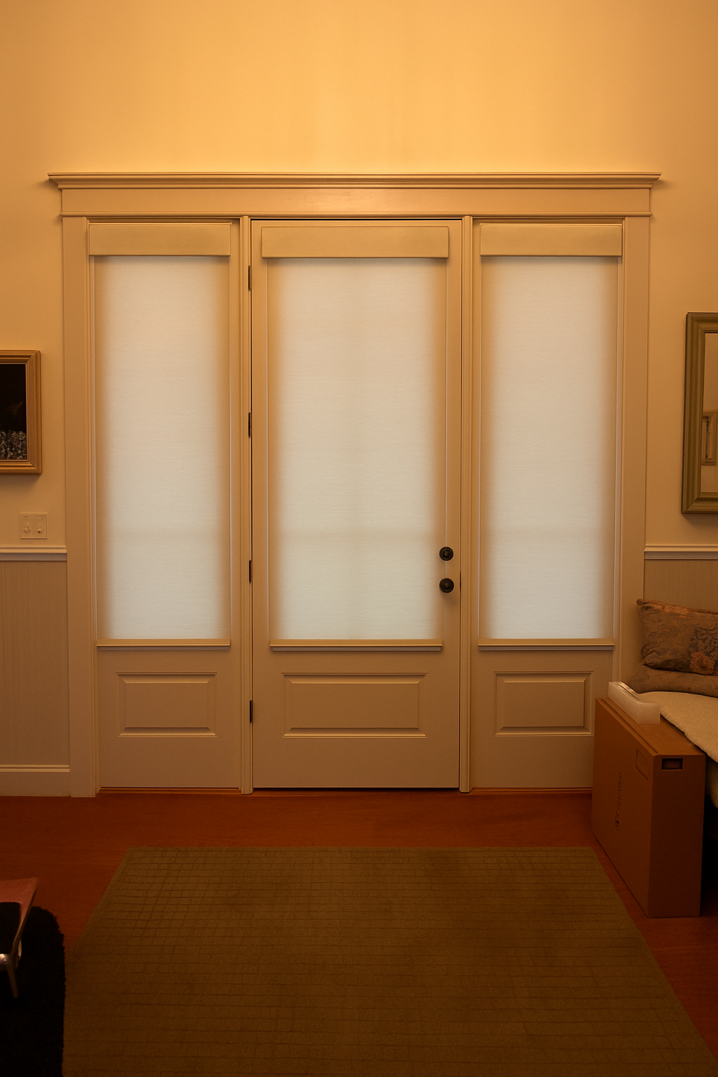 Alta roller shades on a front door in asheville home