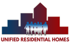 The logo for united residential homes shows a group of people standing in front of a building