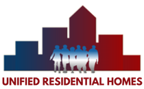 The logo for united residential homes shows a group of people standing in front of a building