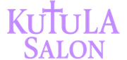 Lavender text reads "Kutula SALON" with a cross incorporated into the "T."