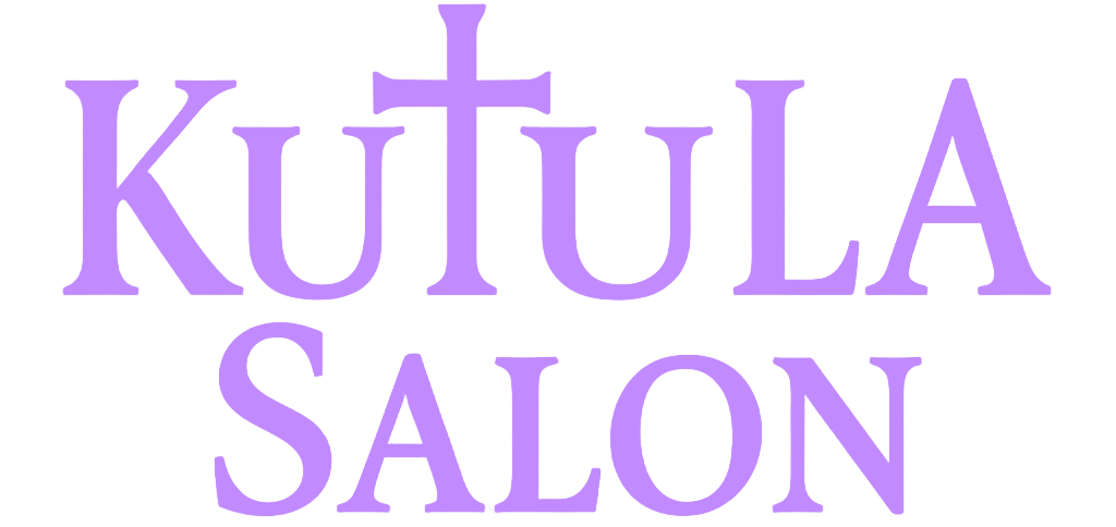 Lavender text reads "Kutula SALON" with a cross incorporated into the "T."