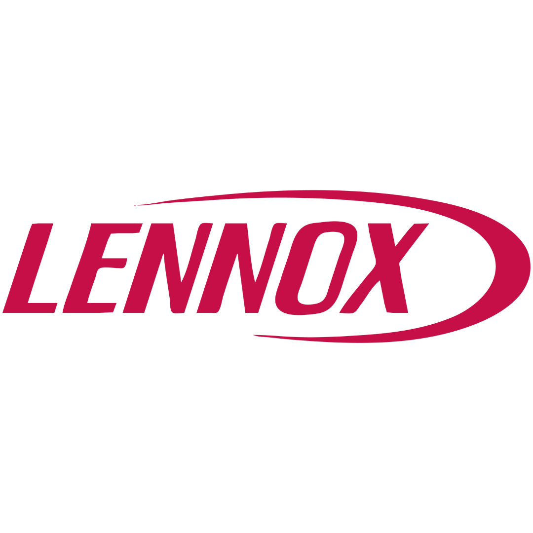 A red and white logo for lennox on a white background
