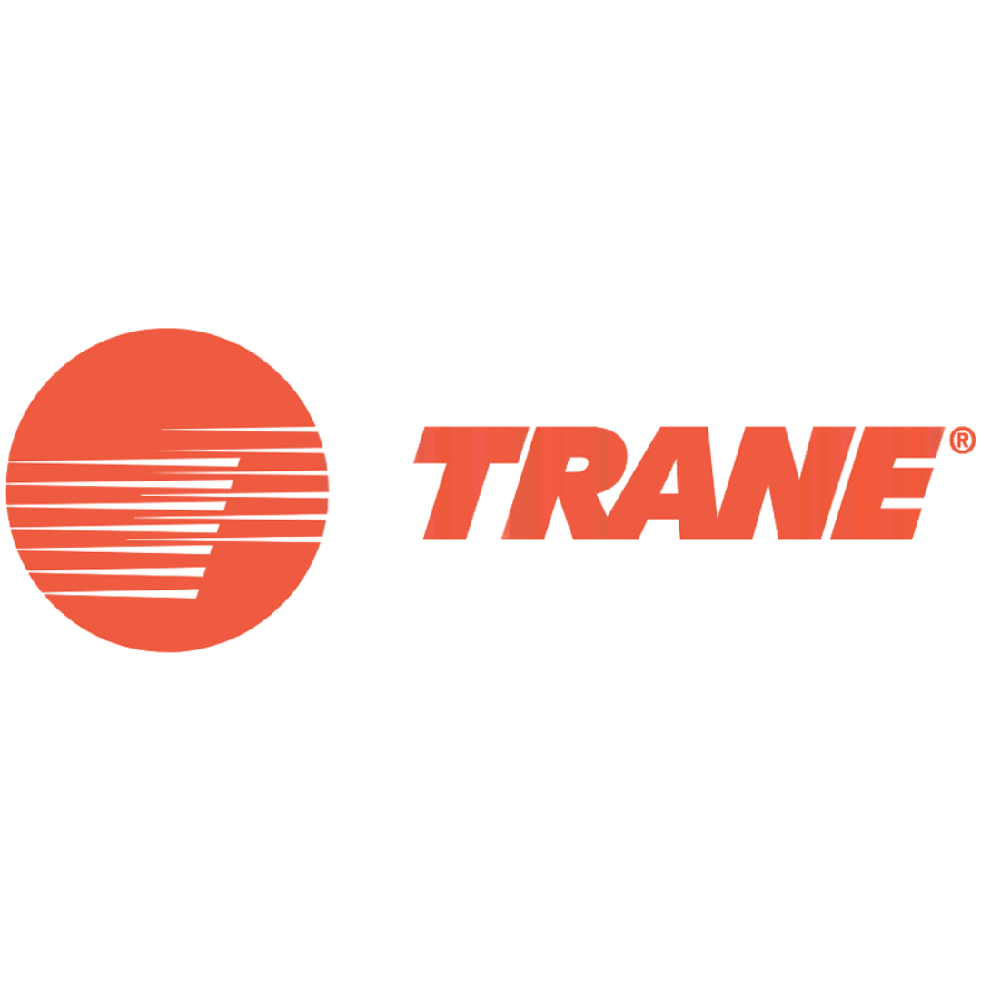 The logo for trane is orange and white on a white background.