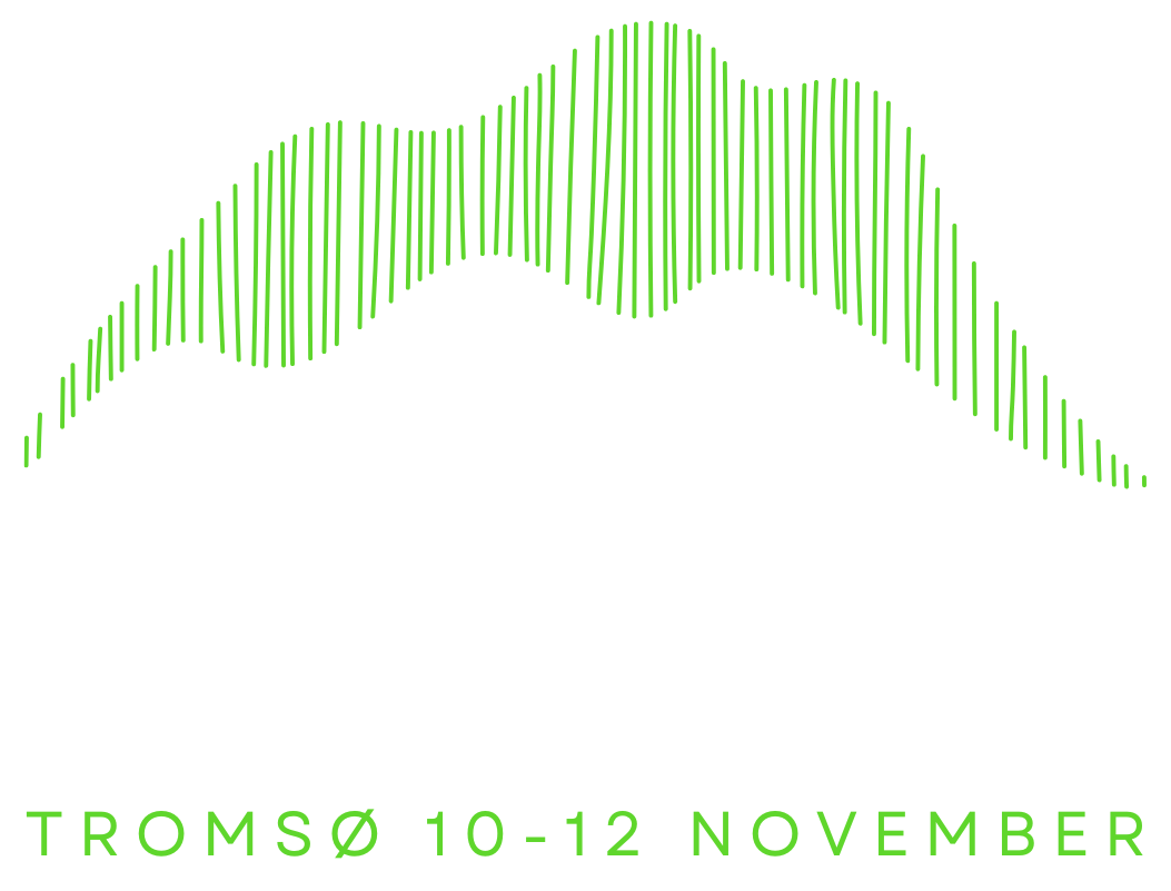 A green line drawing of a mountain with the words tromso 10 - 12 november written below it.