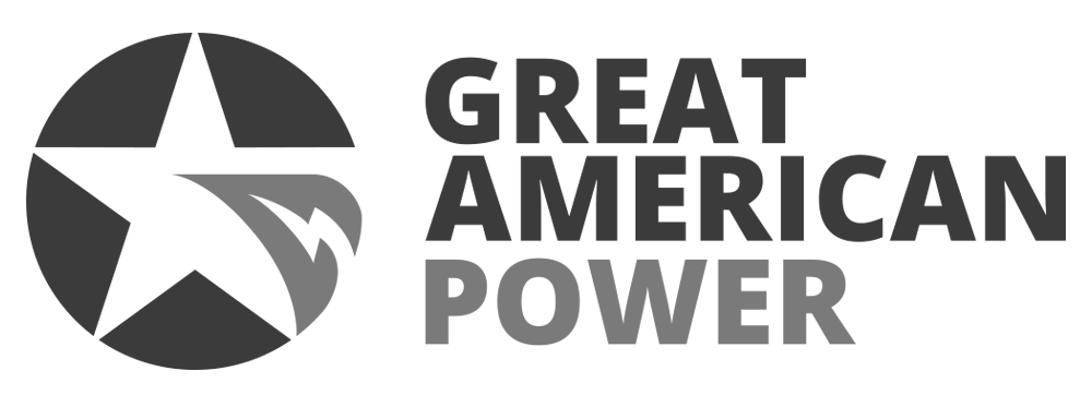 A black and white logo for great american power with a star in the middle.