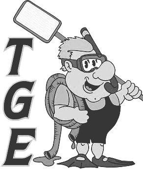 A black and white cartoon of a man with a backpack holding a diving mask.