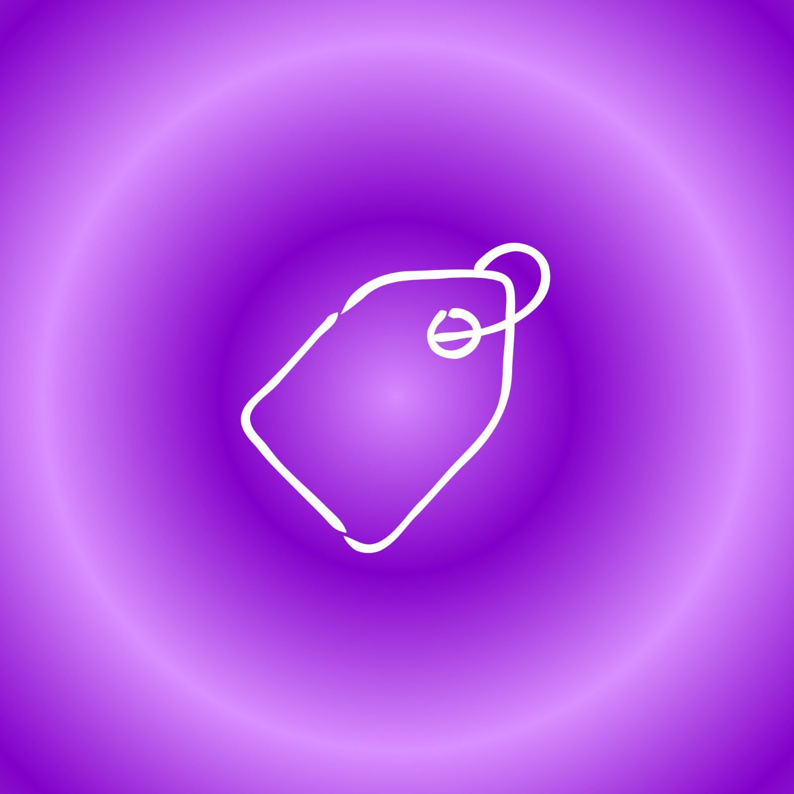 Contorno bianco di un'etichetta con il prezzo al dettaglio su uno sfondo sfumato circolare viola brillante.