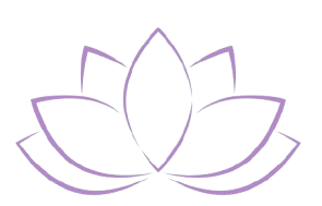 Un semplice contorno stilizzato di un fiore di loto in un tenue colore viola su sfondo bianco.