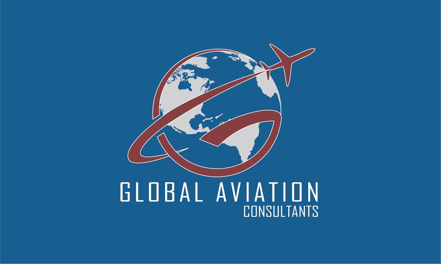 A blue background with a logo for global aviation consultants