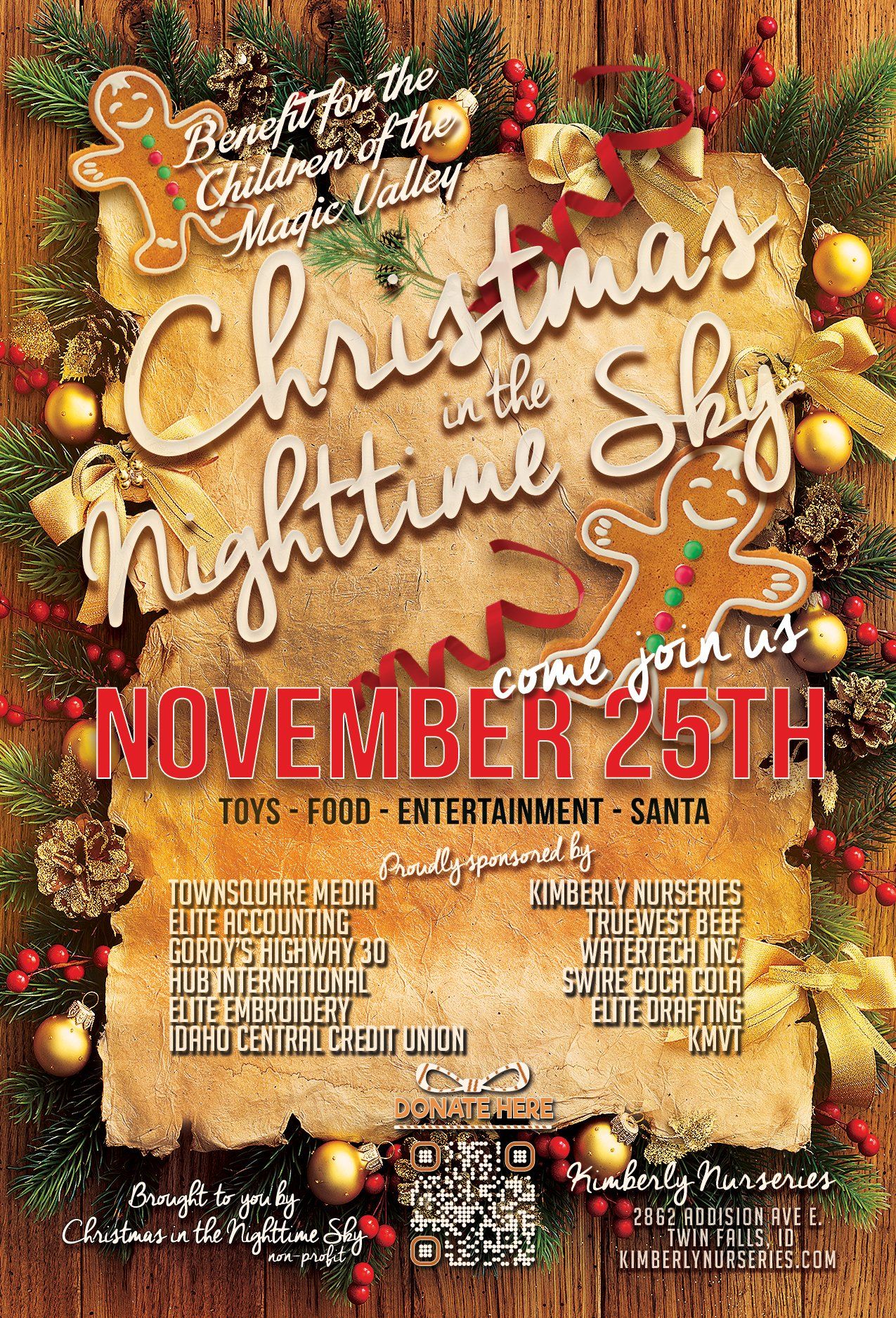 A poster for a christmas nighttime sky event on november 25th.