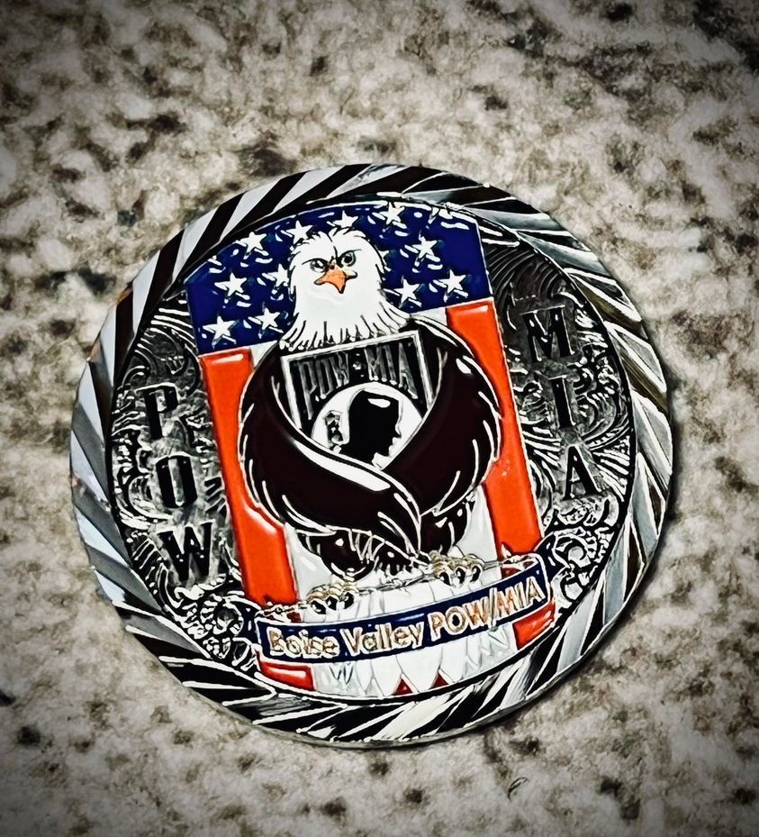 Custom challenge coin with an eagle for the POW/MIA