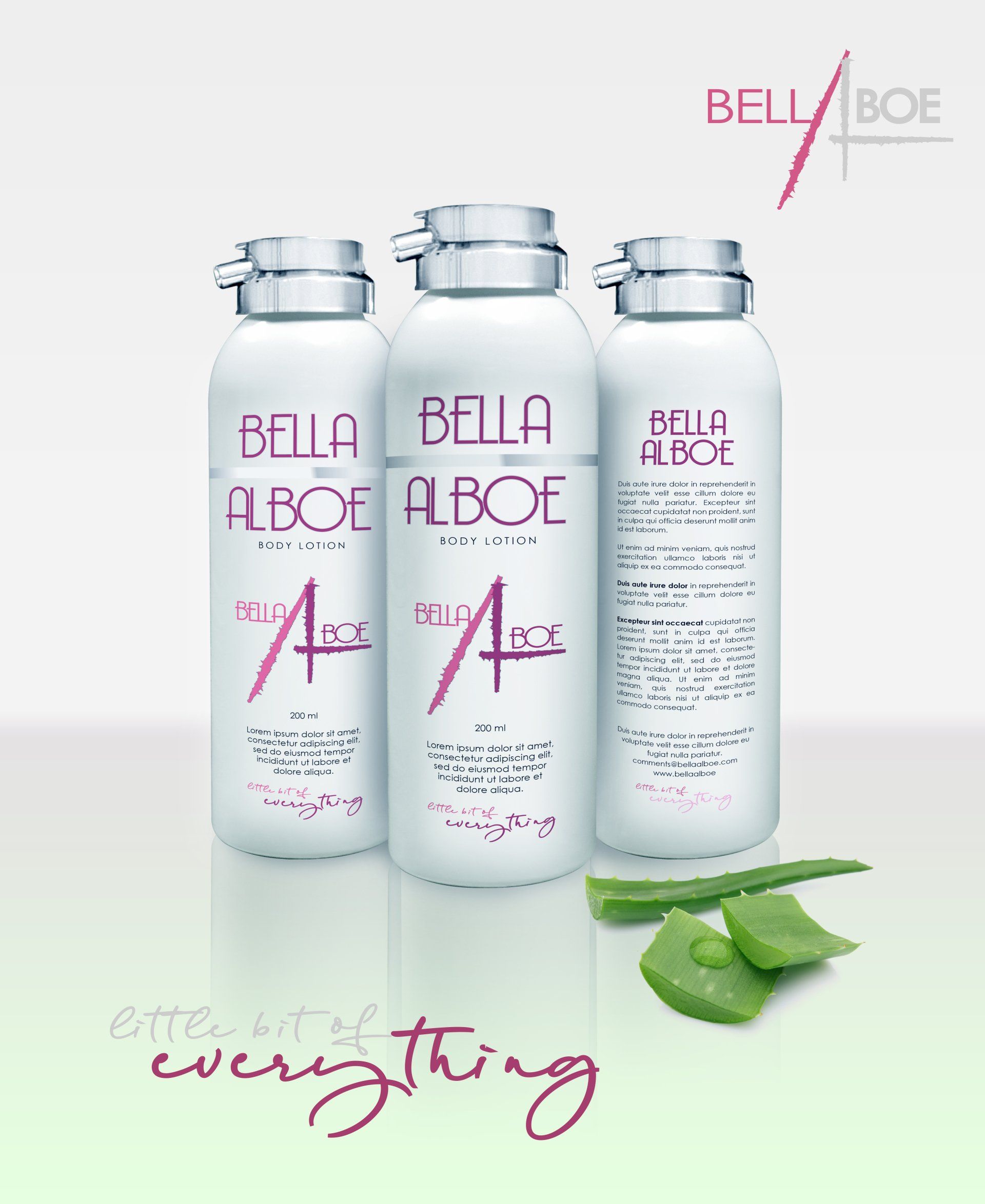 Three bottles of bella alboe standing next to each other