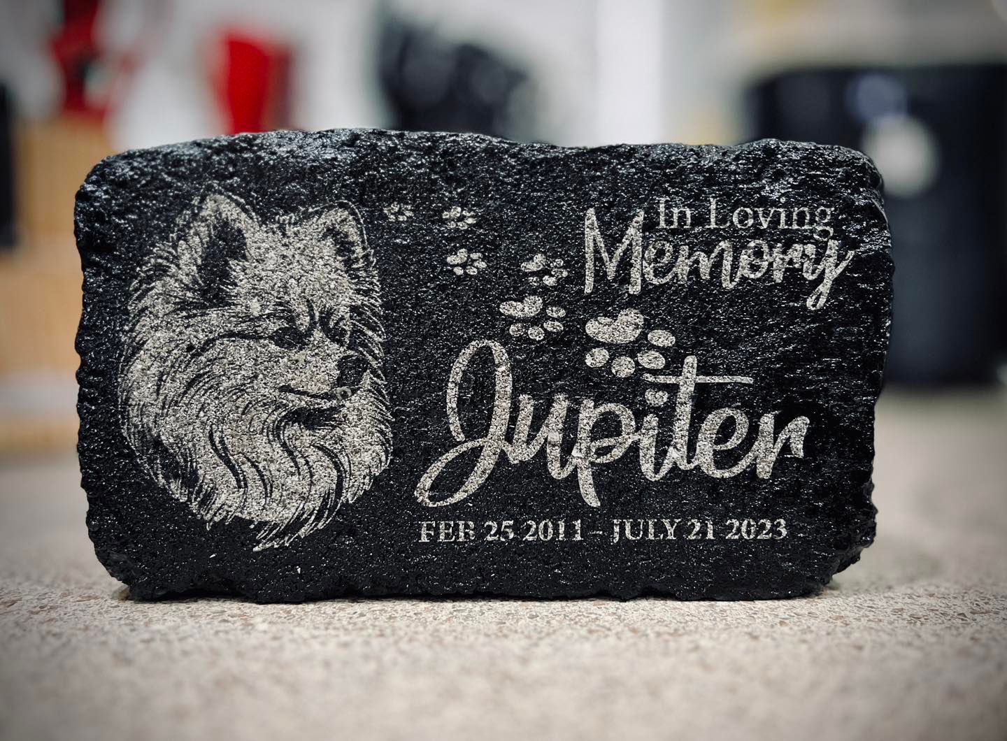 A memorial stone for a dog named jupiter