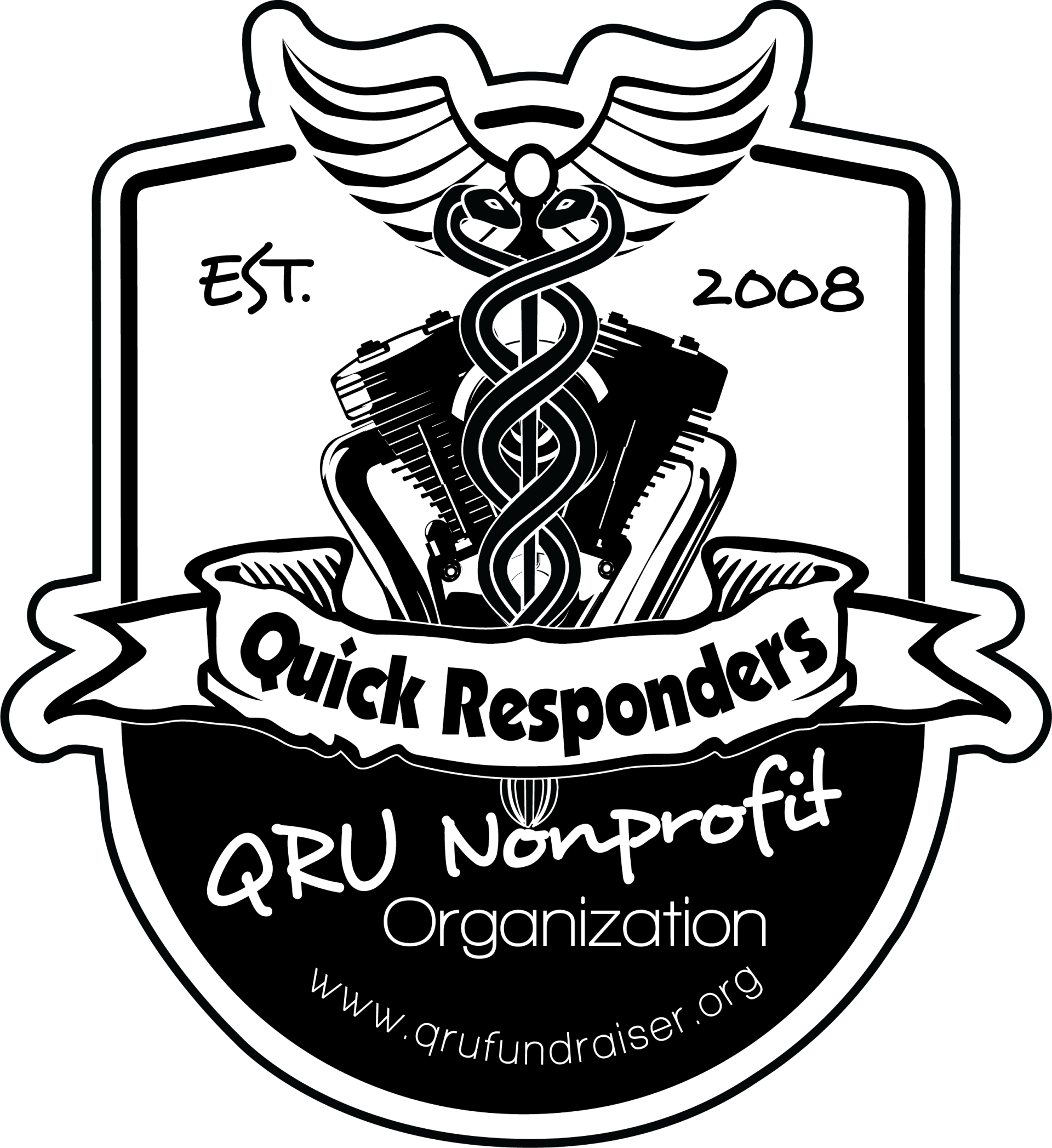 A black and white logo for quick responders , a nonprofit organization.