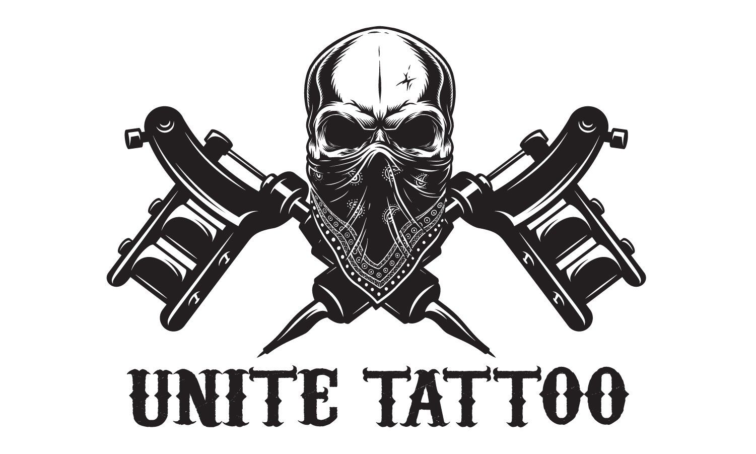 A black and white logo for a tattoo shop called unite tattoo
