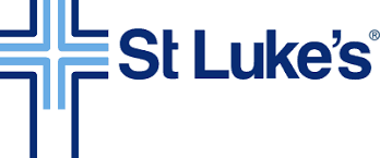 A blue and white logo for st. luke 's with a cross.