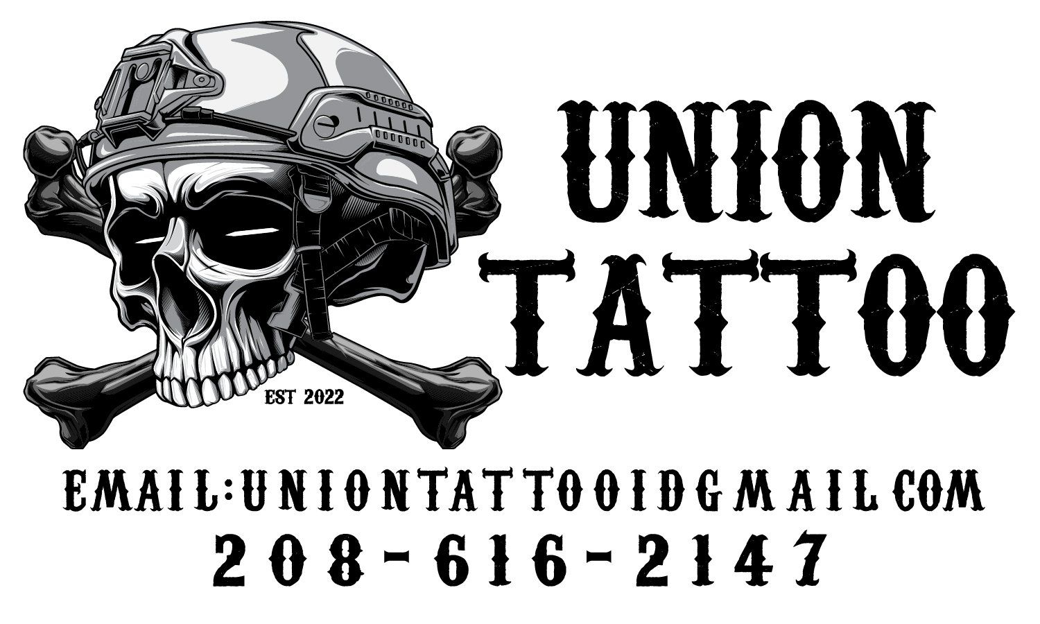 A logo for union tattoo with a skull and crossbones