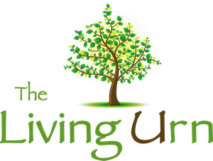 The living urn logo has a tree with green leaves on it.
