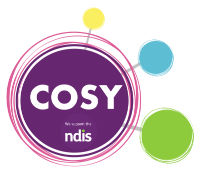 A purple circle with the word cosy on it