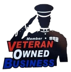 A black silhouette of a saluting military officer with the red, white, and blue text 