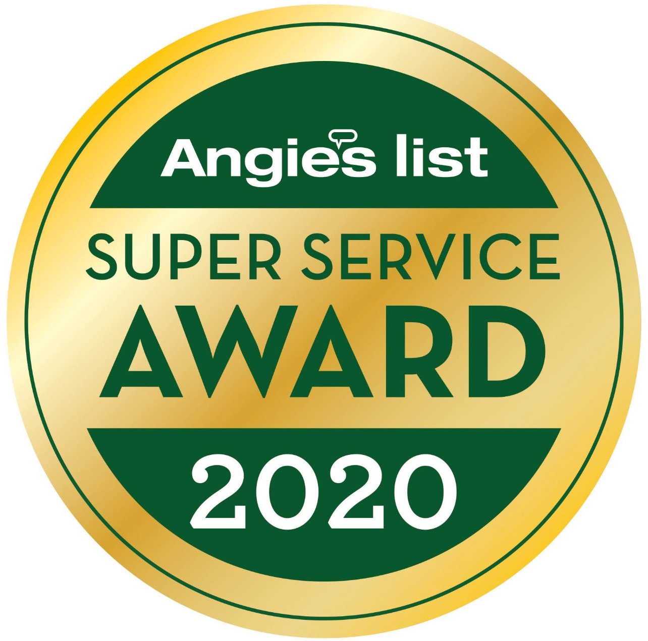 Angie's List Super Service Award 2020 badge in gold and green.