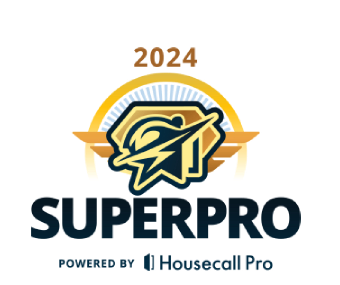 2024 SuperPro logo. A stylized emblem with a lightning bolt, wings, and a golden background. 
