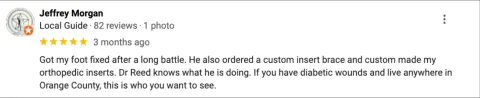 Review saying Dr. Reed is the best wound dr.