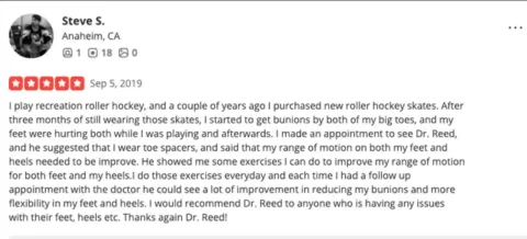Dr. Reed helped heal his bunions in both the big toes.