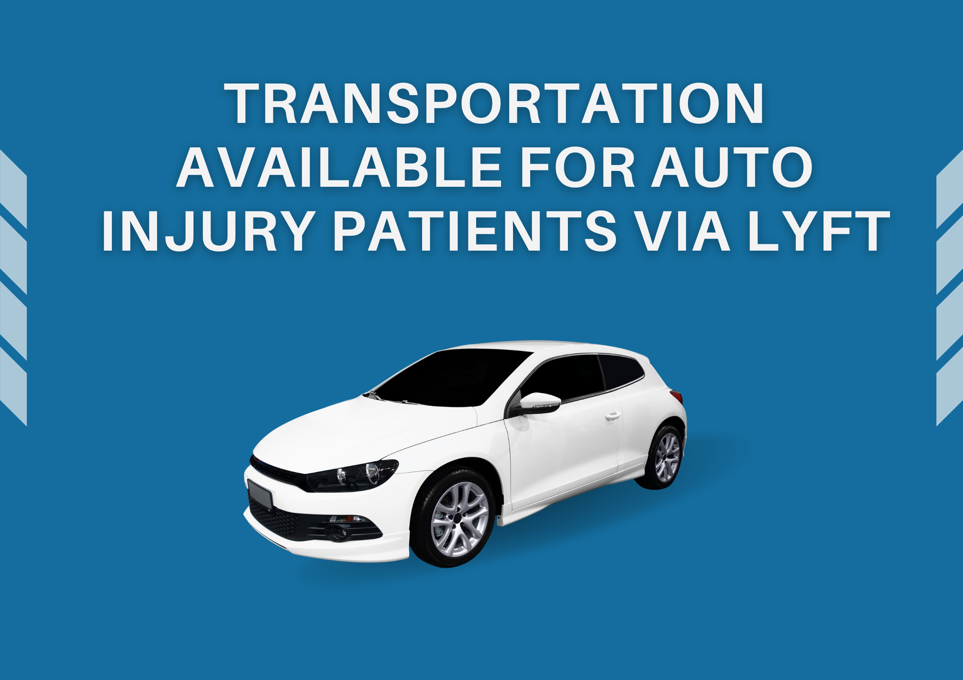 Patient transportation via Lyft: White car on blue background.