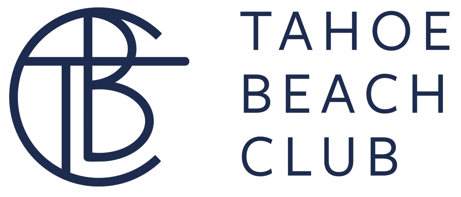 Tahoe Beach Club logo in navy blue with stylized TB monogram and text