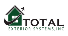 Logo for Total Exterior Systems, Inc. featuring a green house icon with a black swooping checkmark pointing upward.