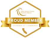 Gold “Proud Member” Chamber of Commerce badge for West Ventura County Business Alliance
