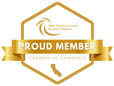 Gold “Proud Member” Chamber of Commerce badge for West Ventura County Business Alliance