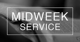 A black and white photo of a bible with the words `` midweek service '' written on it.