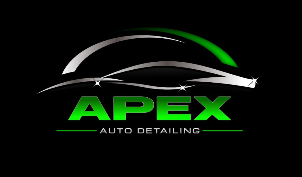 Apex Auto Detailing logo with a stylized car silhouette, green text on a black background.