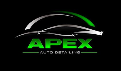 Apex Auto Detailing logo with a stylized car silhouette, green text on a black background.