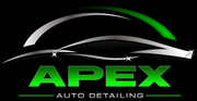 Logo for Apex Auto Detailing: Green and silver car silhouette, text