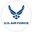 U.S. Air Force emblem: Blue wings over a star, centered over 