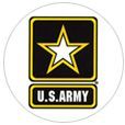 U.S. Army logo: black and gold star within a black square, over a rectangular box with 