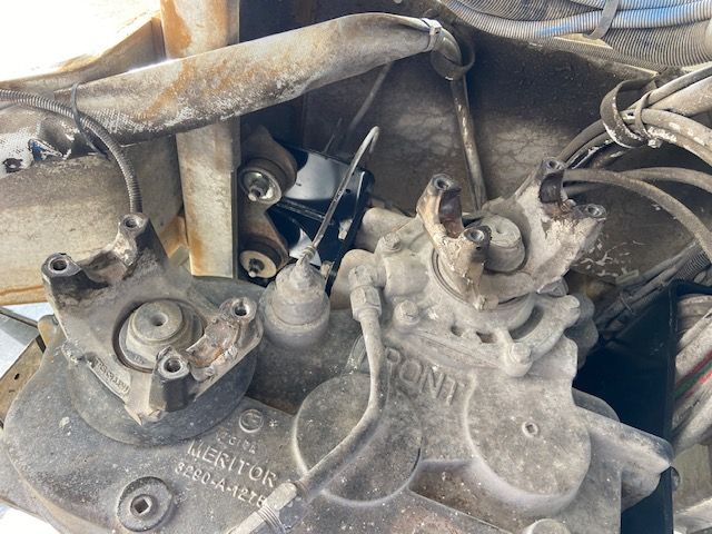 Close-up view of truck parts, including a Meritor component labeled 