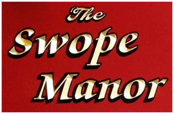 A red sign that says the swope manor