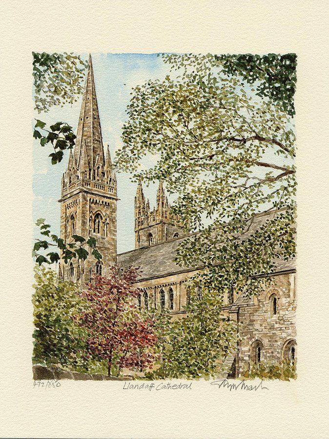 Llandaff Cathedral Cardiff Print from watercolour by Glyn Martin