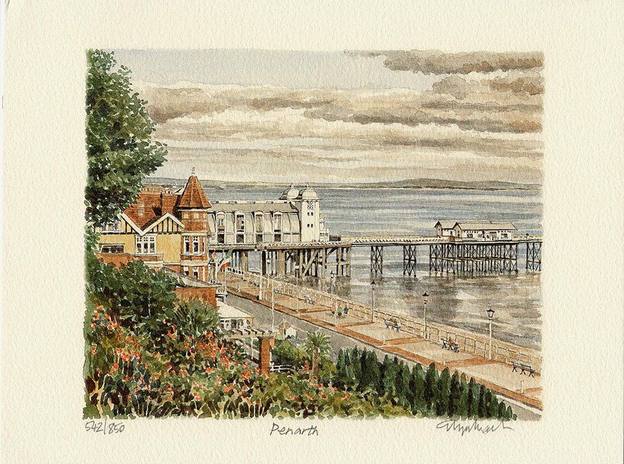 Penarth Pier Print from watercolour by Glyn Martin, Portraits of Britain