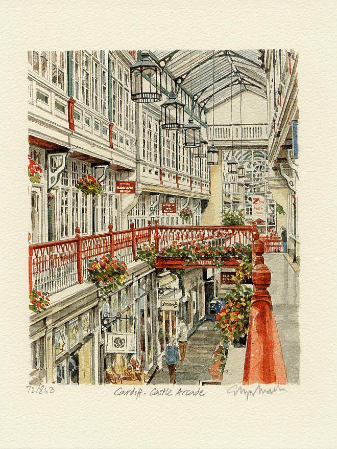 Castle Arcade Cardiff Print from watercolour by Glyn Martin