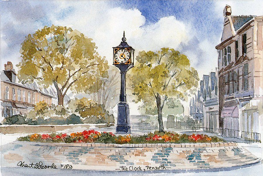 The Clock Penarth by Martyn Goode watercolour print limited edition