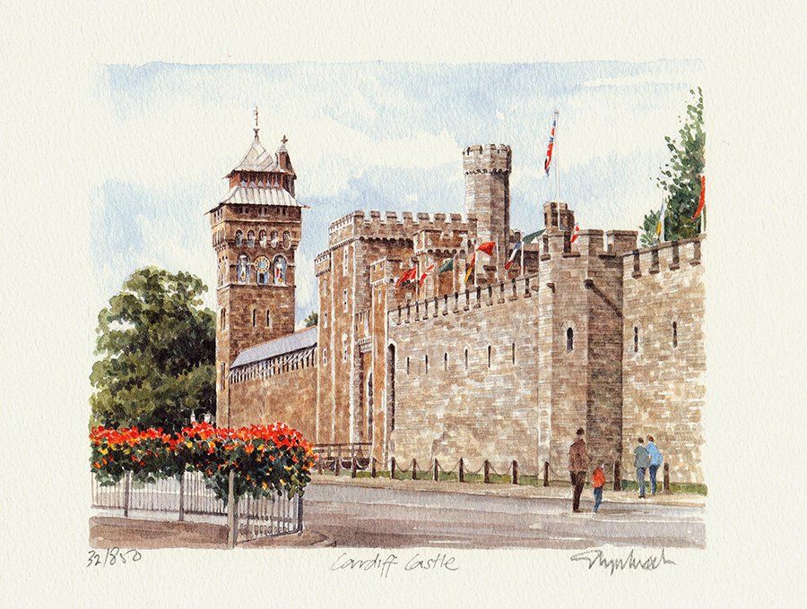 Cardiff Castle Print from watercolour by Glyn Martin