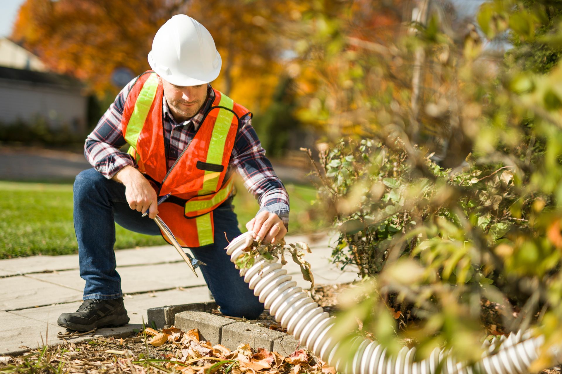 The inspector or engineer is checking the Outdoor Drainage System.