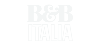 The logo for b & b italia is white on a white background.