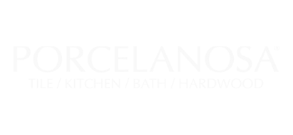 A white logo with the word porcelanosa on a white background.